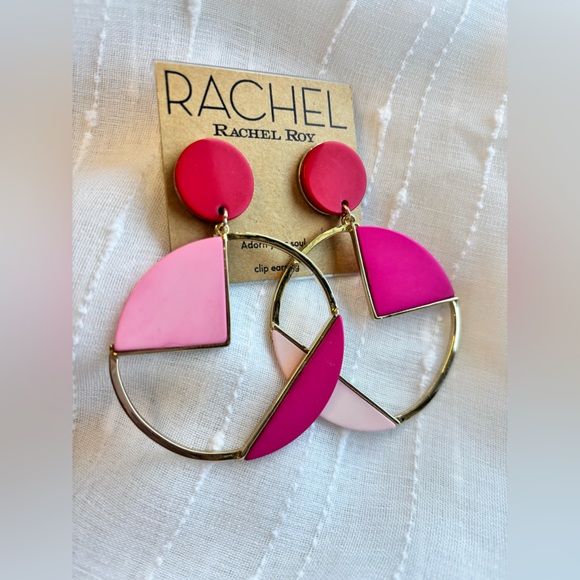 Rachel Roy Geometric Pink and Gold Earrings - Picture 4 of 4